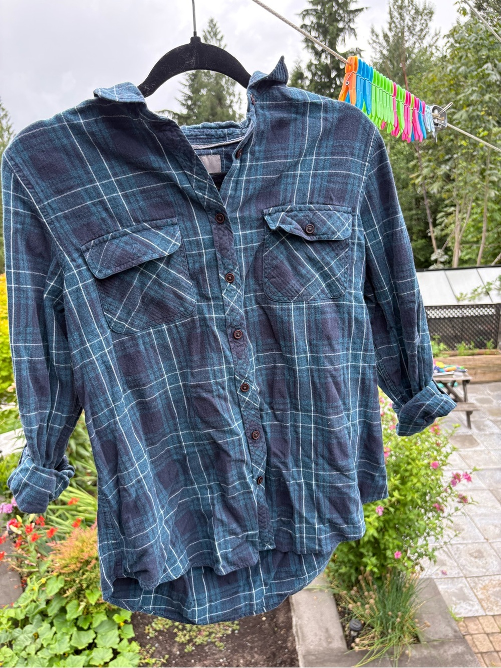 Blue Green Plaid Button-Up Shirt